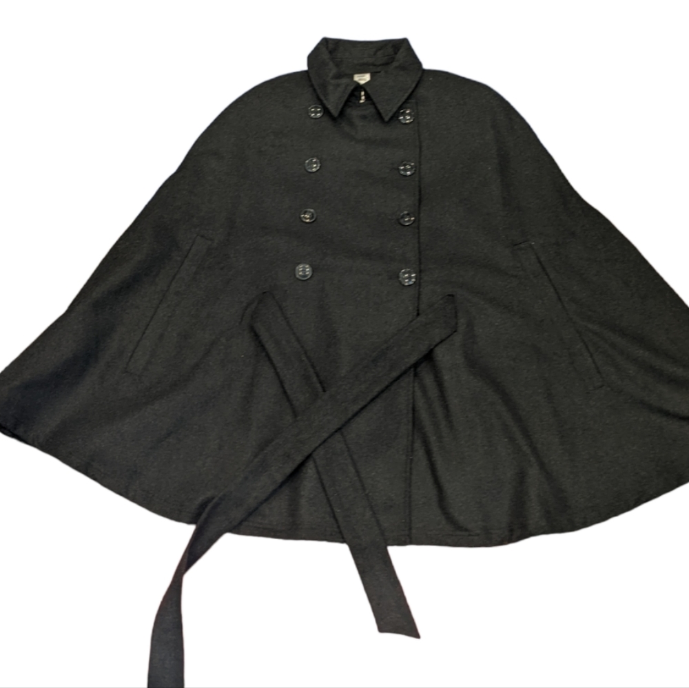New Jockey Charcoal Wool Blend Double Breasted Light Winter Cape Coat Size S/M/L - Picture 1 of 12